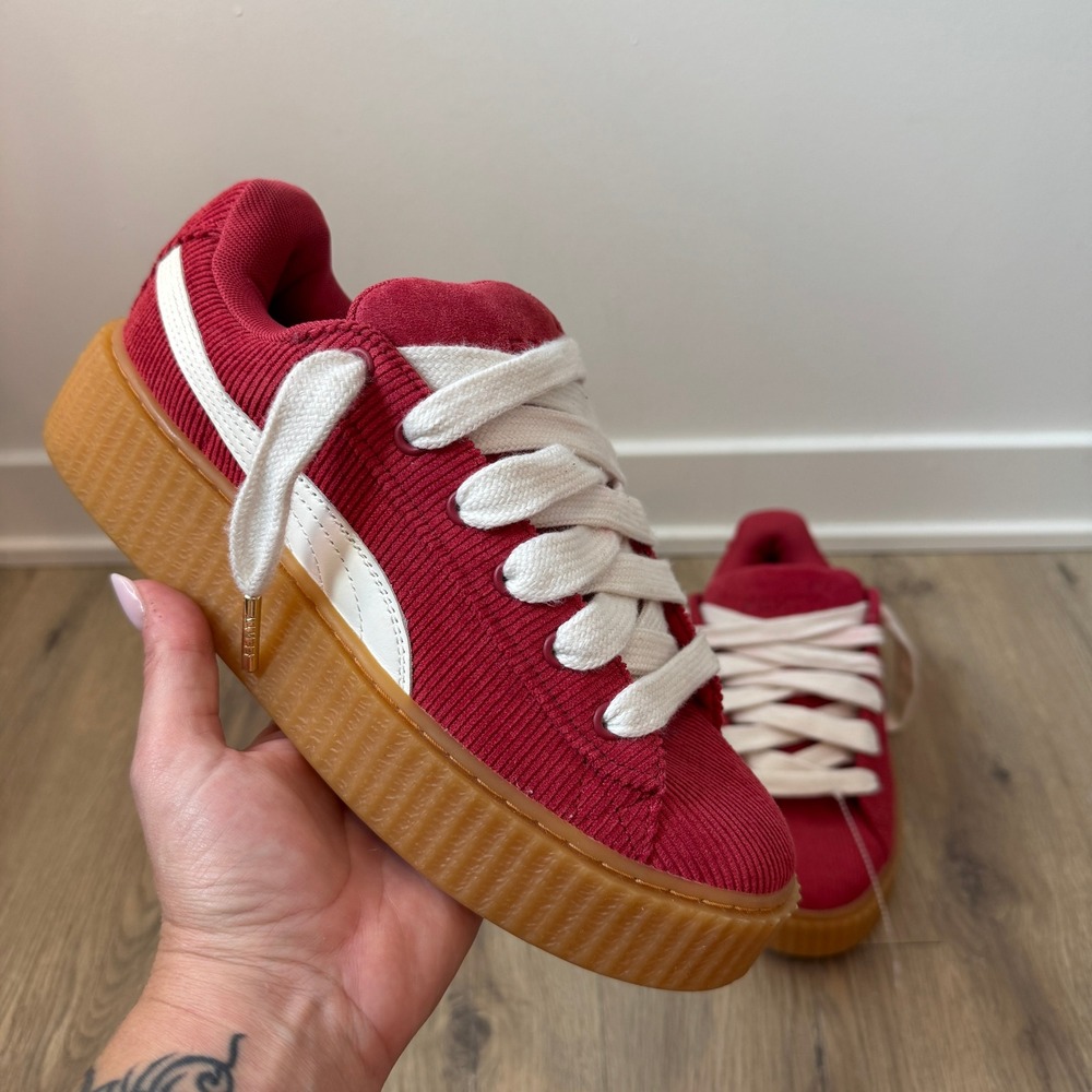 PUMA Fenty x Creeper Phatty Red Corduroy Platform Sneakers Size 8.5 Rihanna